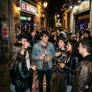 Jóvenes noctámbulos compartiendo en la noche